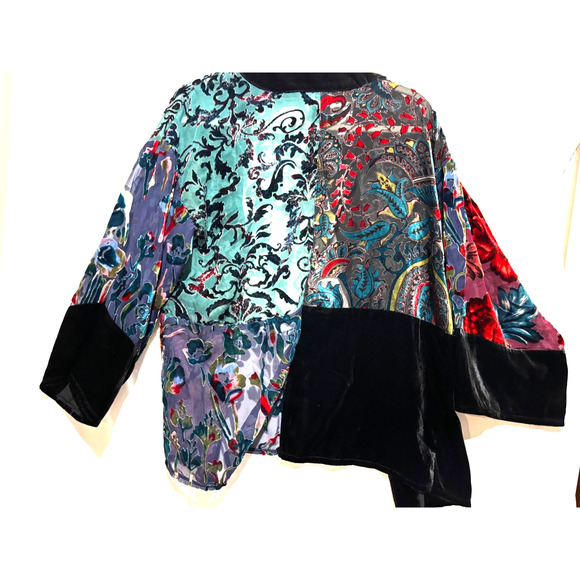 Chico’s New JACKET Cardigan Open BURNOUT VELVET Artsy Fairy whimsigoth sz s/m - Picture 3 of 11